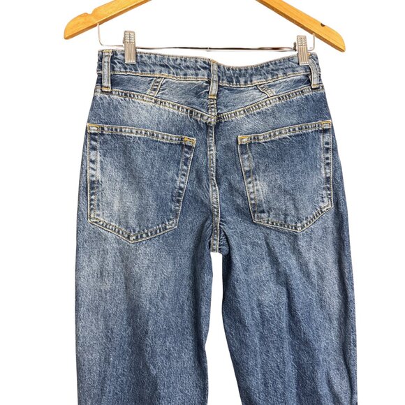 We The Free Distressed Straight Leg Jeans Size 25 Boho Button Fly Ripped Knee - Picture 6 of 8